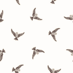 Christian holy dove hand drawn seamless vector pattern. Religious home decor background for sunday school bible study motif. Reflection candle symbol all over print. 