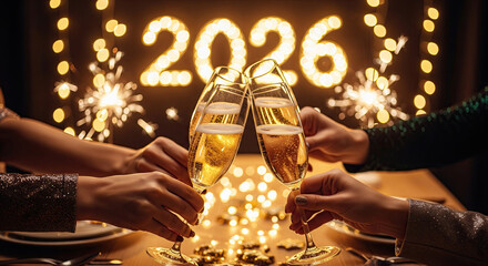 new year 2026 celebration toast with family and friends