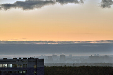 Russia. Moscow. Morning fog over Chertanovo.