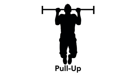 Silhouette of a male performing a pull-up on a horizontal bar, showcasing strength and fitness in a minimalist style.