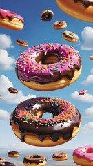 chocolate donuts on blue background