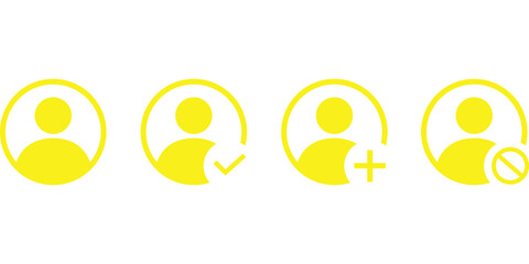 Four Yellow User Profile Icons With Different Symbols Isolated On Transparent Background