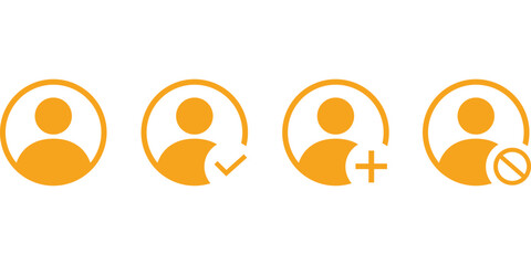 Four Orange User Profile Icons With Different Symbols Isolated On Transparent Background