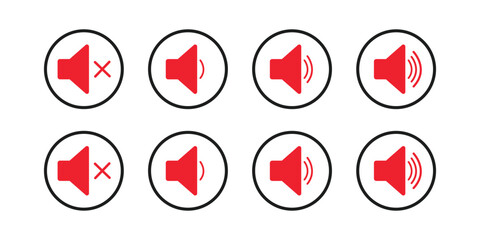 Red Speaker Volume Icons Set sound mute Isolated On Transparent Background