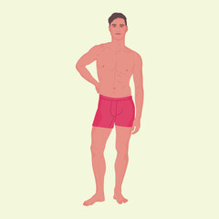 Fototapeta premium Handsome man standing full height. Confident guy in fashion underwear. Slender male figure.