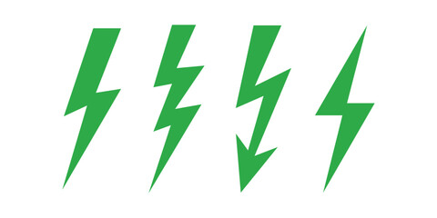 Four Green Lightning Bolt Icons On Transparent Background