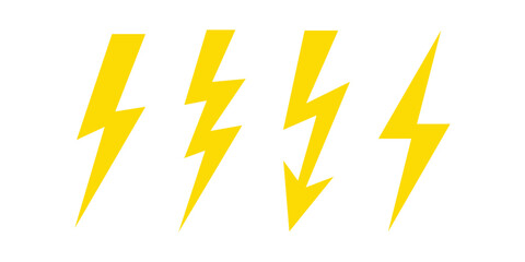 Four Yellow Lightning Bolt Icons symbol electricity Isolated On Transparent Background