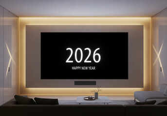 Modern home theater with large screen display