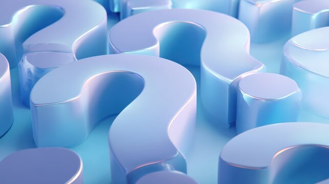 Abstract 3D rendering of question marks in a cool blue color scheme