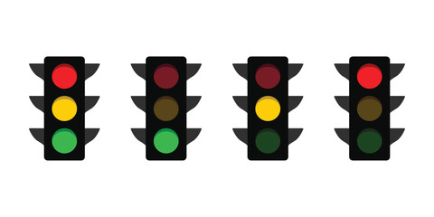 Four traffic lights with different light combinations Isolated On Transparent Background