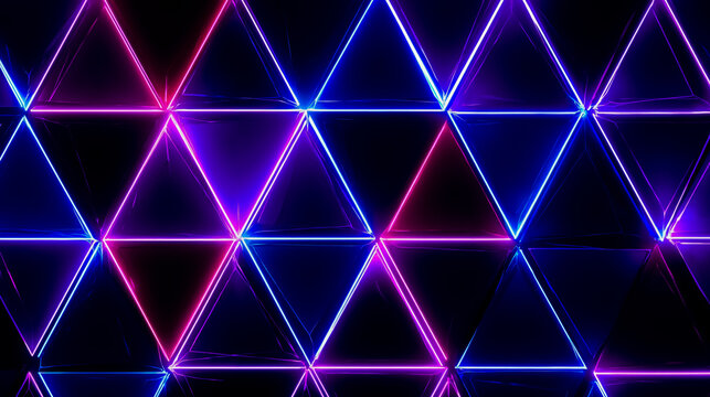 Neon light geometric triangles shapes digital abstract colorful futuristic modern design pattern illuminated glowing vibrant technology artistic
