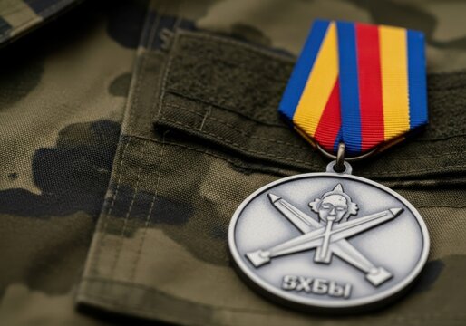 Close-Up of Medal on Camouflage Uniform
