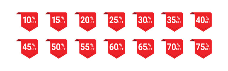 Red Sale Discount Tags With Percentage Off vector illustration Isolated On Transparent Background
