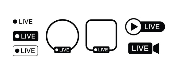 Black Live Streaming Icons and Frames video broadcast Isolated On Transparent Background