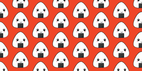 Obraz premium Seamless vector pattern with cute onigiri rice balls for Asian sushi restaurant design, packaging, menu design, and branding projects