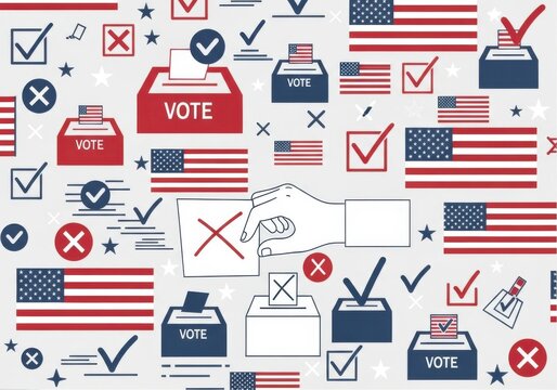 American election day voting symbols and flags pattern