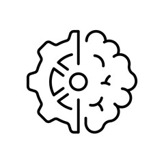 Brain gear vector icon. editable line icon in outline style for technology, innovation