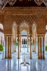 Court of Lions in Nasrid palace of Alhambra, Granada, Spain