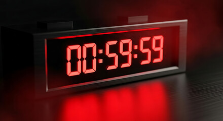 Clock or countdown timer glowing in red and black colors, symbolizing limited-time offers and urgency
