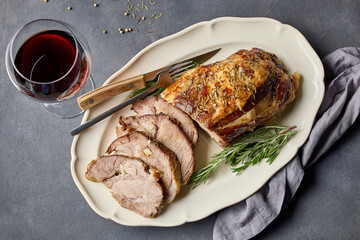 freshly baked pork neck roast