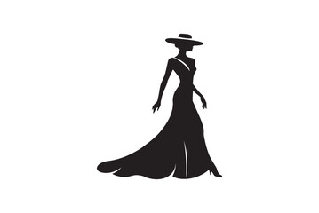 Elegant silhouette of woman in stylish gown and hat for fashion, beauty, or event promotions, embodying sophistication and classic glamour