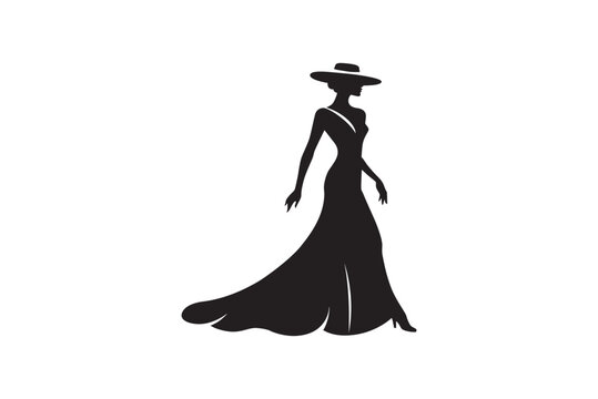 Elegant silhouette of woman in stylish gown and hat for fashion, beauty, or event promotions, embodying sophistication and classic glamour
