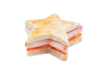 Ham tomato and cheese canape sandwiches in the form of star for Christmas holidays on a white isolated background
