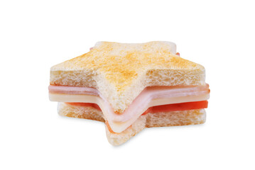 Ham tomato and cheese canape sandwiches in the form of star for Christmas holidays on a white isolated background