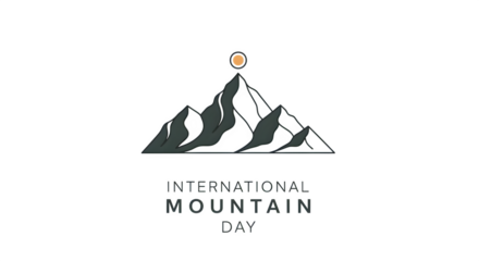 Stylized mountain peak with glowing sun isolated on transparent background