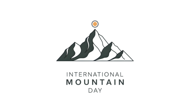 Stylized mountain peak with glowing sun isolated on transparent background - Powered by Adobe