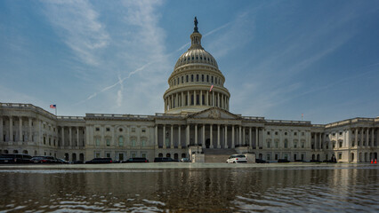 Capitol landmark. Capitol building. Congress of USA. The House and Senate. Capitol Reflecting Pool in Washington, DC. Iconic Capitol Building is symbol of American democracy.