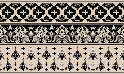 Ethnic oriental pattern traditional border.Saree Sarong Motifs: African BoHo Ikat Floral Embroidery Seamless Damask Wallpaper Pattern. Vintage background abstract design for texture, fabric, clothing