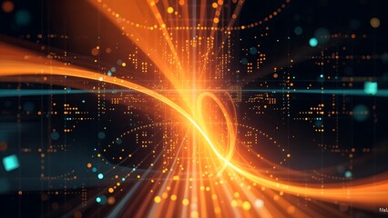 dynamic orange and blue curve loop light trails digital flow of motion and energy with vibrant contrast in dark background