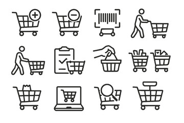 Weighing vector rearranging cart barcode checking adding item items shopping icon icons