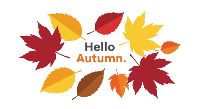 Vibrant autumn leaves circle with hello autumn text greeting for seasonal decorations and design - Powered by Adobe