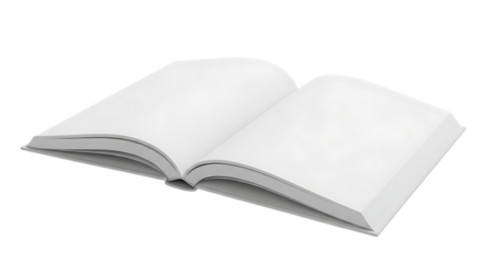 Open blank white book with clean pages and thick cover, isolated on a transparent background, cutout, PNG