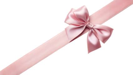 Pink Satin Ribbon Bow in Corner on White Background – Beautiful Gift Wrap and Decorative PNG Image