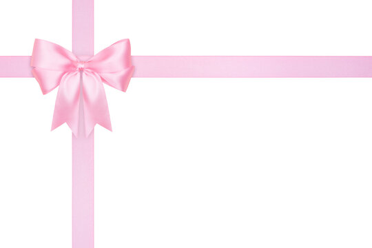 Pink Bow and Crossed Ribbon Isolated on White and Png Transparent Background - Powered by Adobe