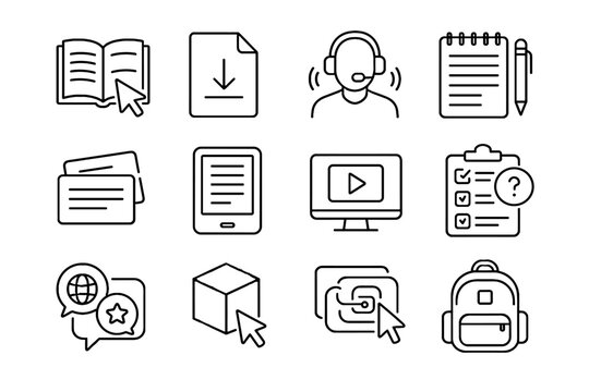 Icons online cursor tutorial exam open link language icon study audio vector