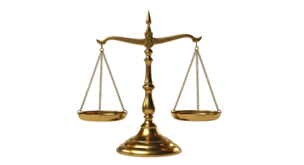 Golden Antique Balance Scale with Two Empty Trays, isolated on a transparent background, cutout, PNG