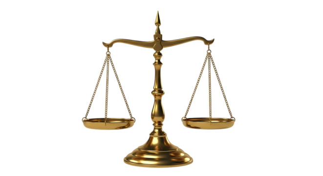 Golden Antique Balance Scale with Two Empty Trays, isolated on a transparent background, cutout, PNG