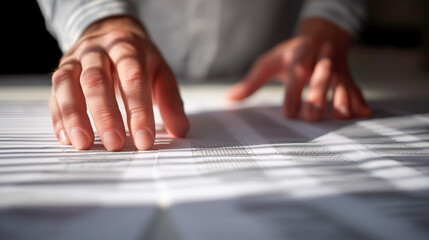 Business hands reviewing printed charts and documents on desk
