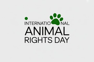 International Animal Rights Day text with a green paw print icon. Graphic design for animal welfare and protection awareness. Minimalist concept on a white background with copy space