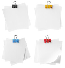 Many empty paper notes isolated on white, set