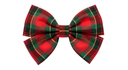Red and green tartan plaid bow tie accessory, isolated on a transparent background, cutout, PNG