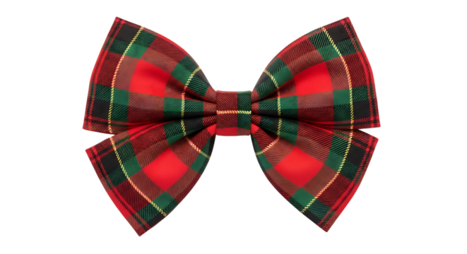 Red and green tartan plaid bow tie accessory, isolated on a transparent background, cutout, PNG