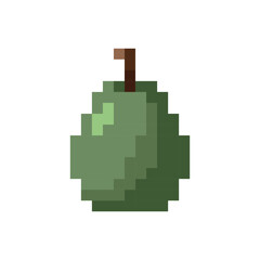 Pear pixel art. Green pear pixel art. Vector illustration. 