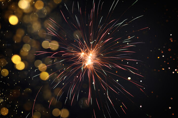 Fototapeta premium Christmas background with fireworks and bokeh lights. Festive wallpaper or greeting card