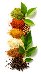 Fototapeta premium Spices herbs seasoning cooking flavor colorful organic natural ingredients culinary food aromatic pantry kitchen gourmet healthy