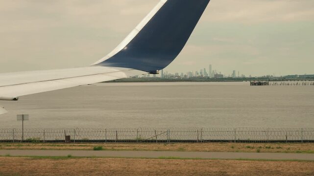 Airplane winglets view from window seat with the sky in the background